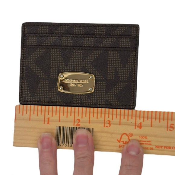 MICHAEL KORS SIGNATURE MK LOGO CARD HOLDER WALLET CASE BROWN/GOLD - Picture 13 of 15